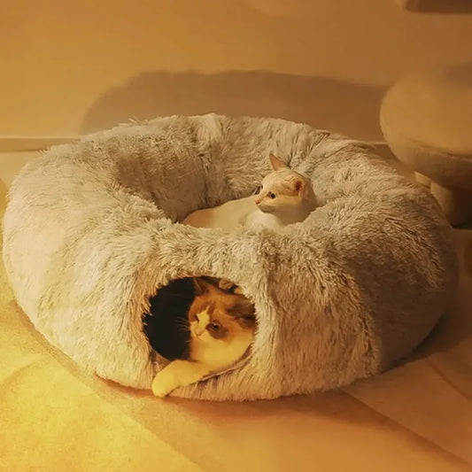 Plush Cat Tunnel Bed – Cozy Play & Rest Haven for Indoor Cats